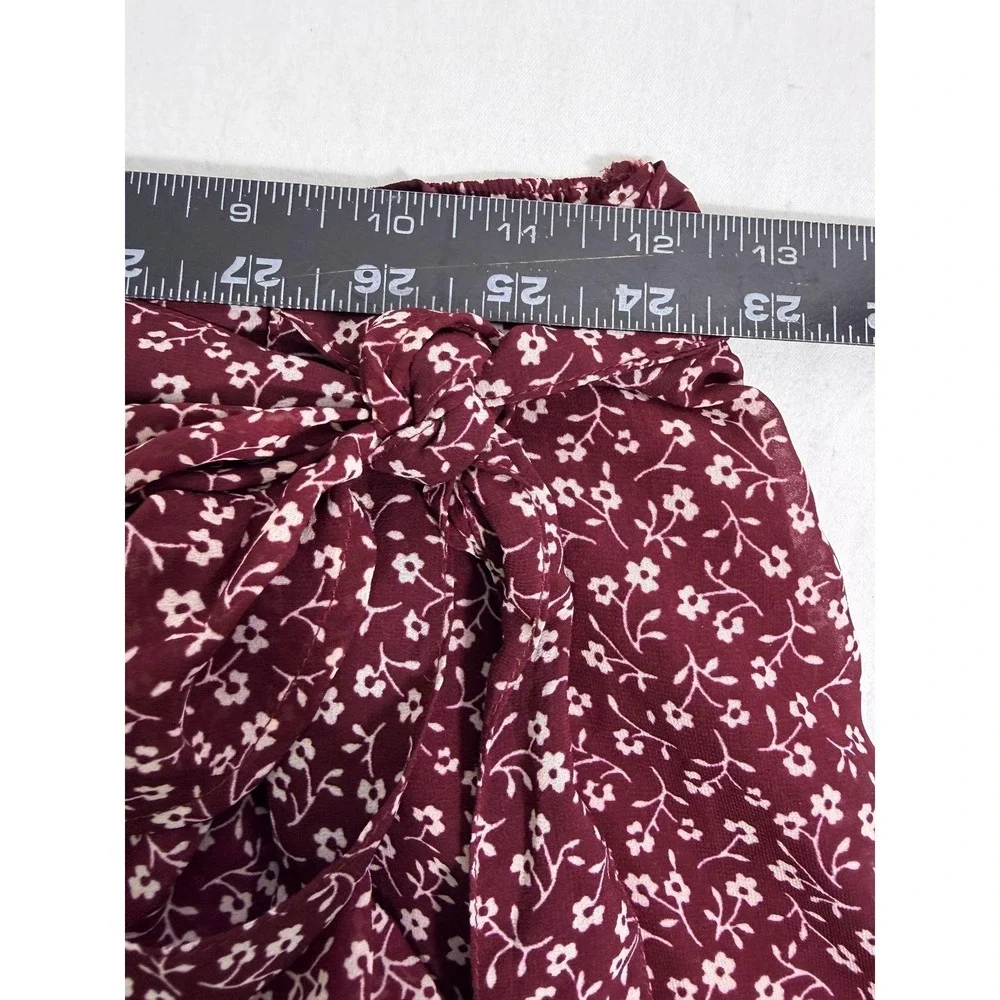Hollister Skirt Womens Small Red Floral Wrap Ruffle Mini Lined High Rise Chiffon